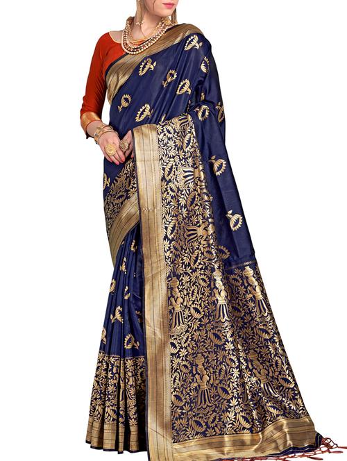 zari floral woven saree with blouse - 15622731 - Very Small Image - 1