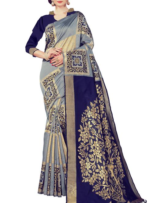 zari motifs woven saree with blouse - 15622739 - Very Small Image - 1