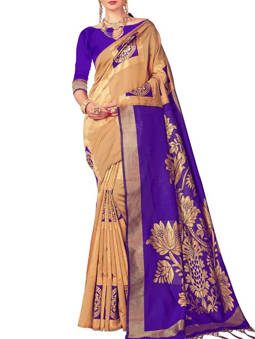 zari motifs woven saree with blouse - 15622743 - Very Small Image - 1