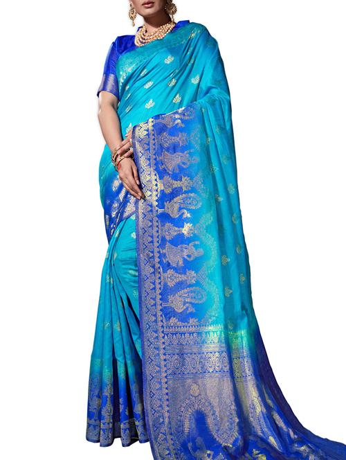 zari motifs woven saree with blouse - 15622750 - Very Small Image - 1