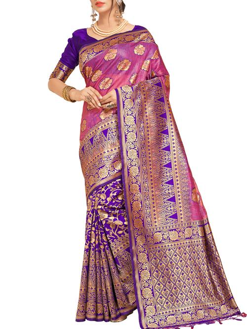 linen floral woven saree with blouse - 15622755 - Very Small Image - 1