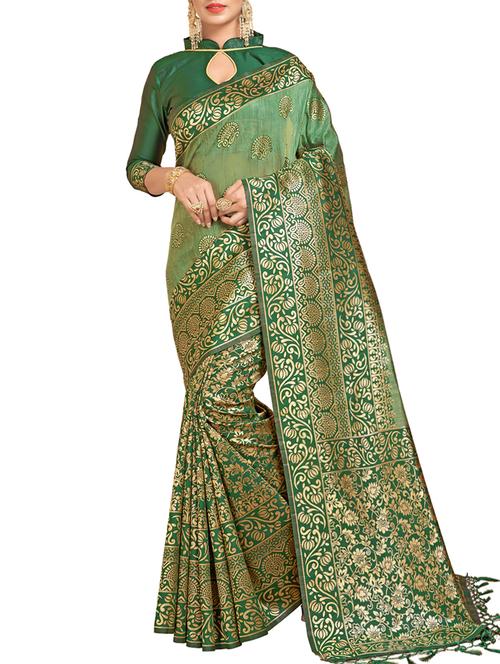 linen zari woven saree with blouse - 15622760 - Very Small Image - 1