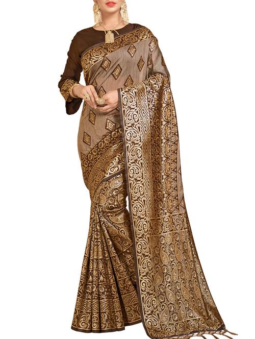 linen zari woven saree with blouse - 15622761 - Very Small Image - 1