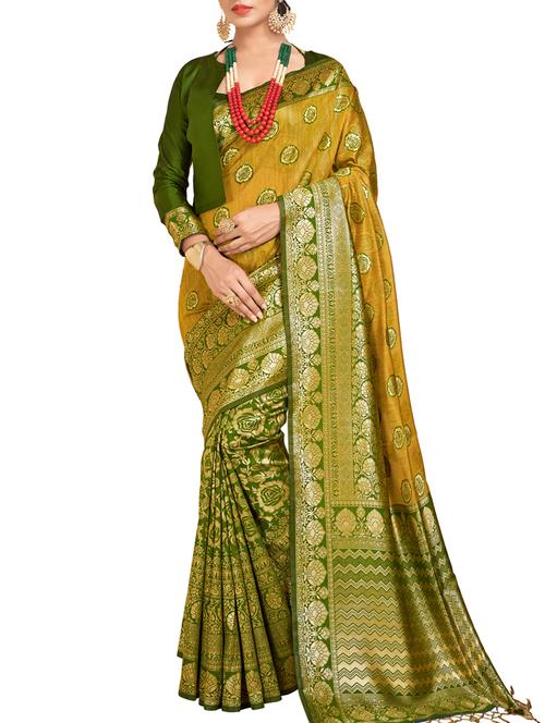 linen floral woven saree with blouse - 15622763 - Very Small Image - 1