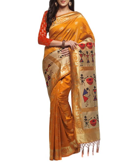 zari conversational woven saree with blouse - 15622765 - Very Small Image - 1