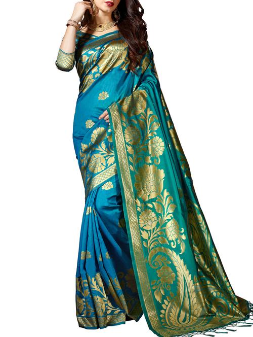 zari floral woven saree with blouse - 15622766 - Very Small Image - 1