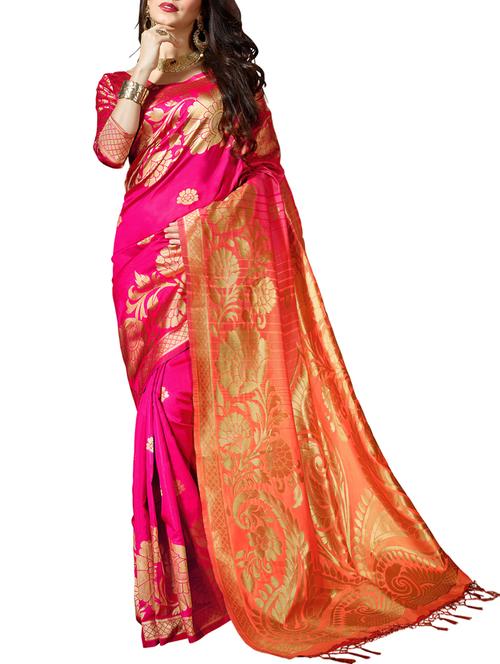 zari floral woven saree with blouse - 15622767 - Very Small Image - 1