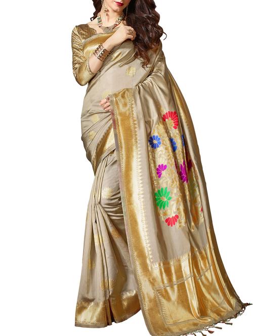zari floral woven saree with blouse - 15622771 - Very Small Image - 1