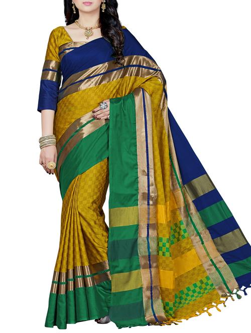 contrast bordered woven saree with blouse - 15622784 - Very Small Image - 1