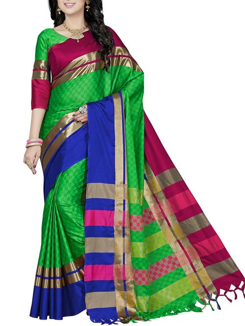 contrast bordered woven saree with blouse - 15622786 - Very Small Image - 1