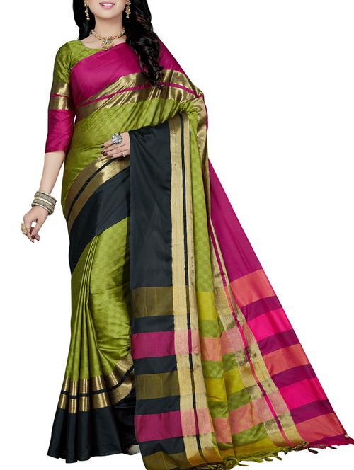 contrast bordered woven saree with blouse - 15622787 - Very Small Image - 1