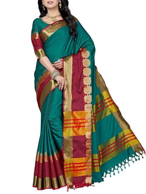 floral zari bordered saree with blouse - 15622795 - Very Small Image - 1