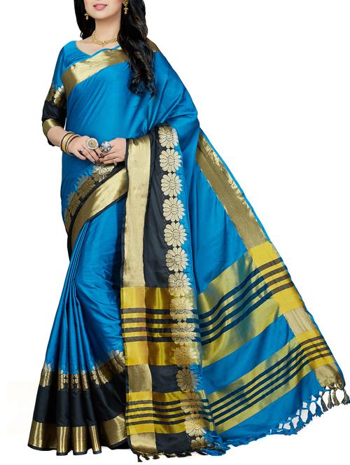 floral zari bordered saree with blouse - 15622796 - Very Small Image - 1