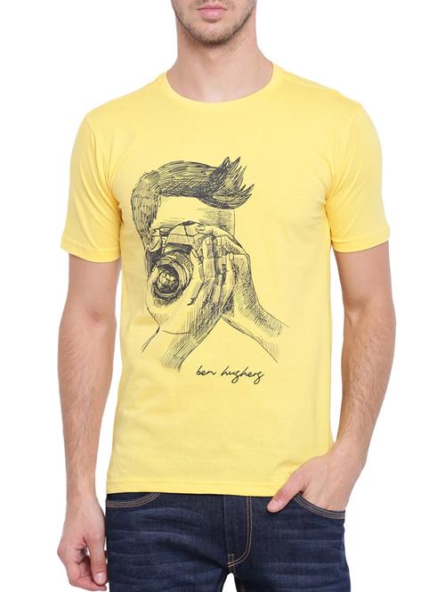 yellow cotton chest print tshirt - 15622960 - Very Small Image - 1