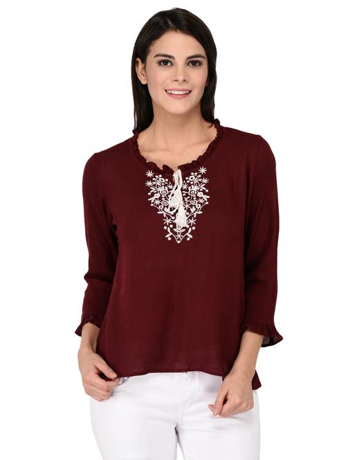 embroidered detail tie up neck top - 15623566 - Very Small Image - 1
