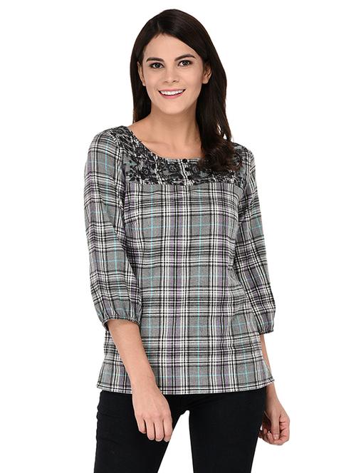 embroidered neck button detail top - 15623571 - Very Small Image - 1