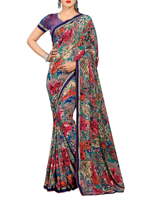 abstract printed saree with blouse - 15623588 - Very Small Image - 1