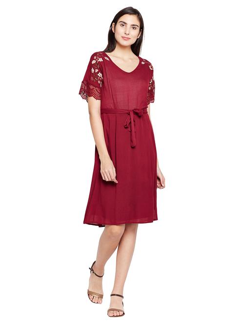 floral embroidered lace detail a-line dress - 15624394 - Very Small Image - 1