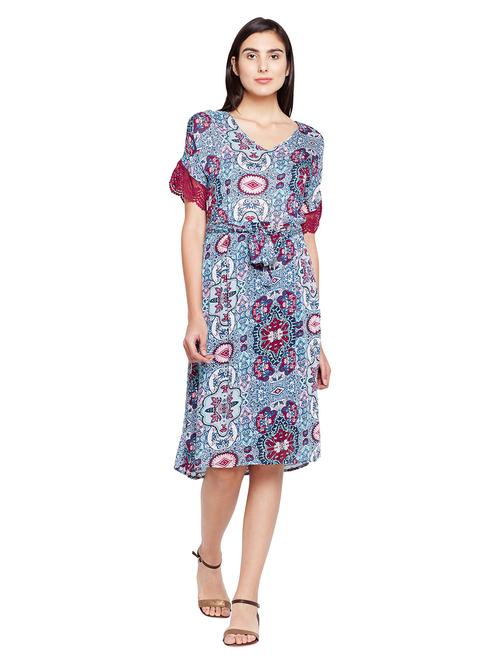 front tie up lace detail a-line dress - 15624395 - Very Small Image - 1