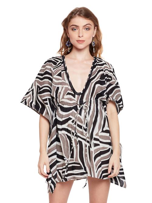 abstract print lace detail coverup - 15624446 - Very Small Image - 1