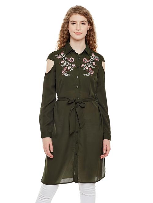 self tie waist embroidered detail tunic - 15624505 - Very Small Image - 1