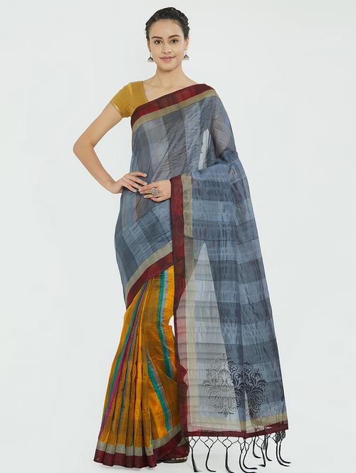 checkered bhagalpuri saree with blouse - 15624577 - Very Small Image - 1
