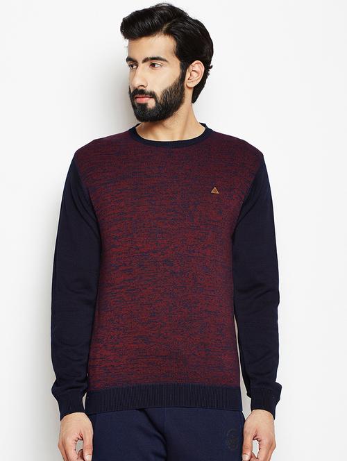 maroon color block pullover - 15625153 - Very Small Image - 1