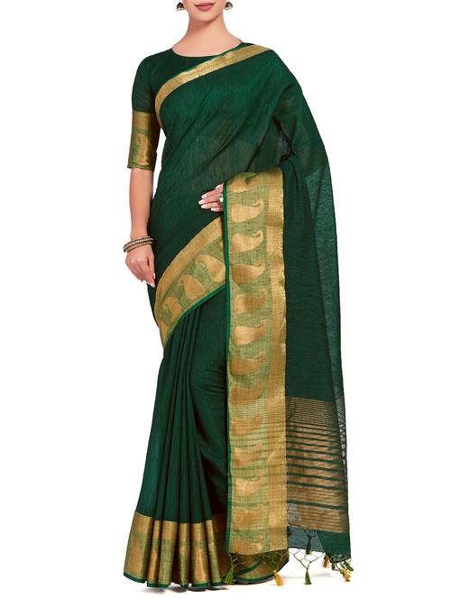 paisley border linen woven saree with blouse - 15625378 - Very Small Image - 1