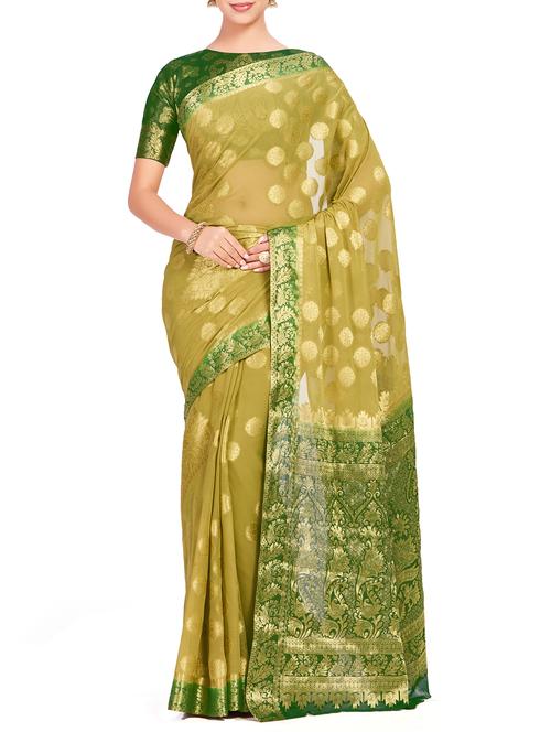 floral zari motif kanjivaram saree with blouse - 15625389 - Very Small Image - 1