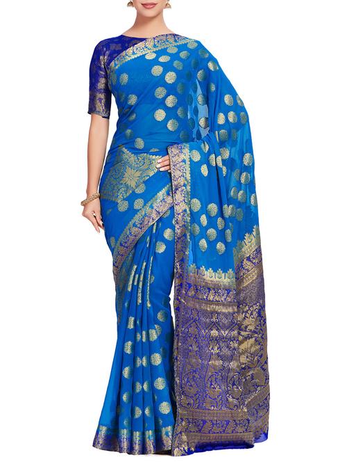 floral zari motif kanjivaram saree with blouse - 15625390 - Very Small Image - 1