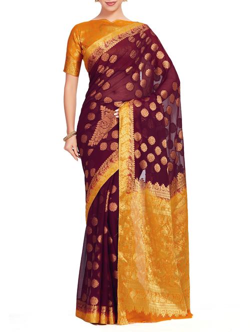 floral zari motif kanjivaram saree with blouse - 15625392 - Very Small Image - 1