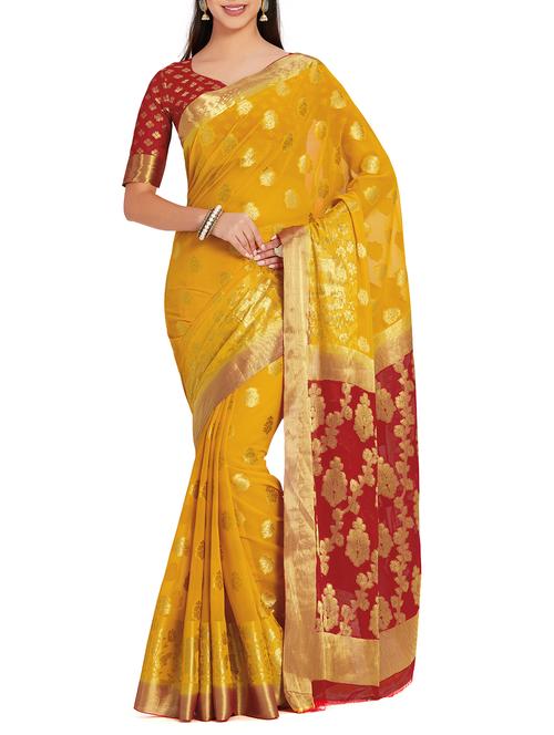 floral zari motif kanjivaram saree with blouse - 15625399 - Very Small Image - 1