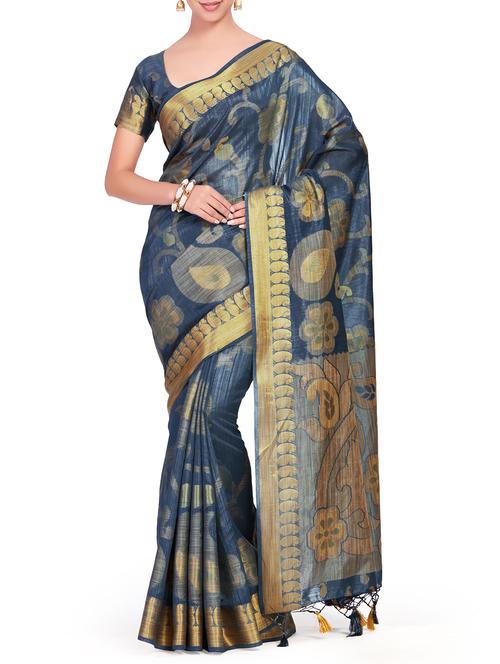 floral zari motif woven saree with blouse - 15625404 - Very Small Image - 1