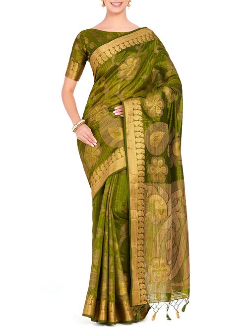 floral zari motif woven saree with blouse - 15625407 - Very Small Image - 1