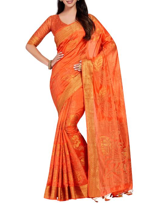 floral zari motif woven saree with blouse - 15625411 - Very Small Image - 1