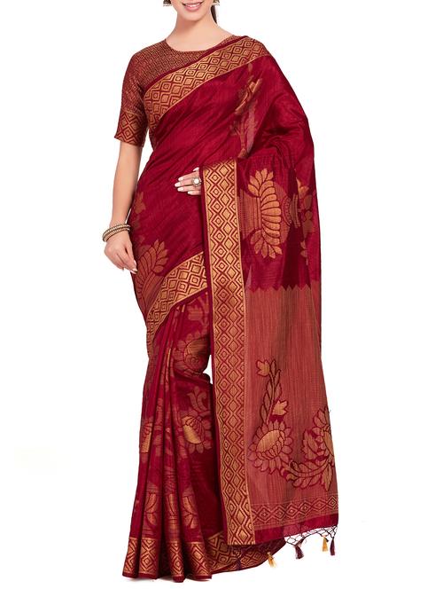 gold zari motif woven saree with blouse - 15625421 - Very Small Image - 1
