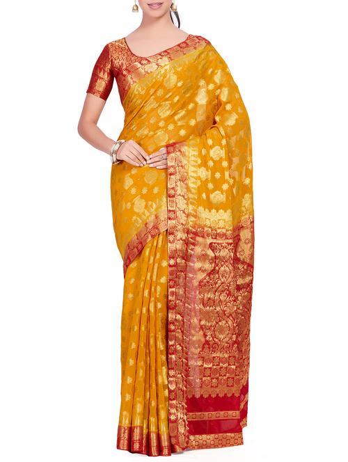 floral zari motif kanjivaram saree with blouse - 15625428 - Very Small Image - 1