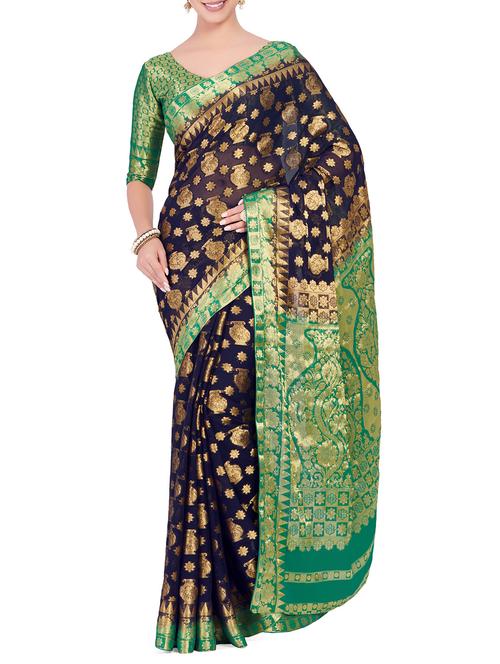 floral zari motif kanjivaram saree with blouse - 15625429 - Very Small Image - 1