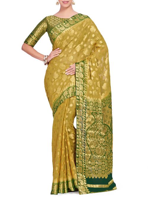 floral zari motif kanjivaram saree with blouse - 15625431 - Very Small Image - 1