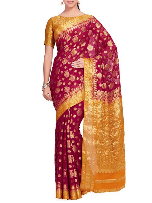 floral zari motif kanjivaram saree with blouse - 15625432 - Very Small Image - 1
