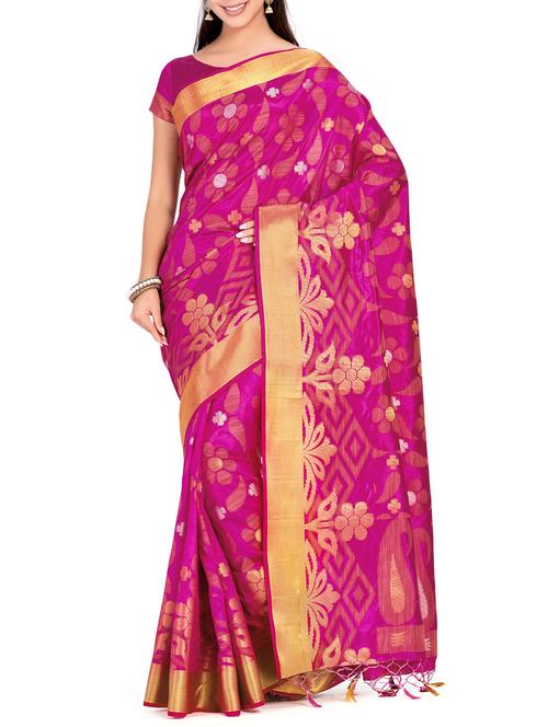 floral zari motif uppada saree with blouse - 15625435 - Very Small Image - 1