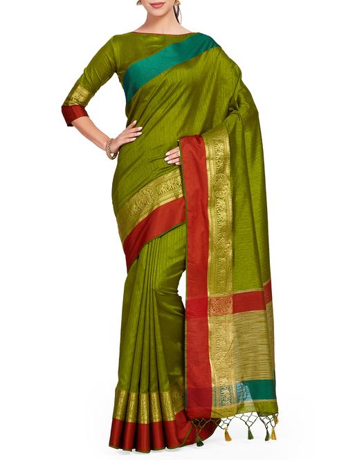 women's self design olive colored saree - 15625441 - Very Small Image - 1