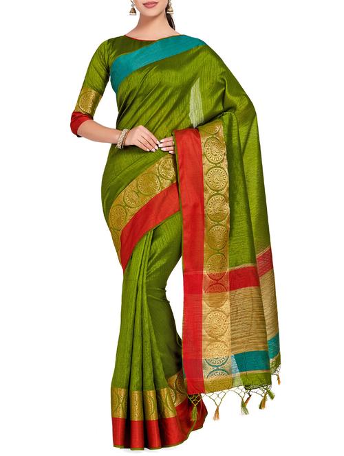 contrast zari border woven saree with blouse - 15625443 - Very Small Image - 1