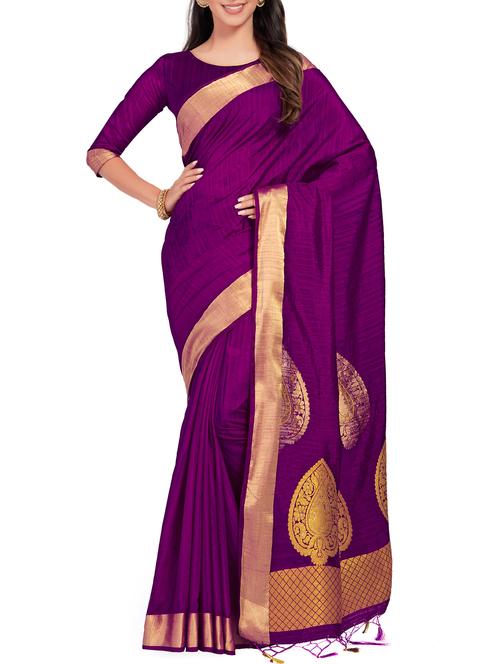 zari border woven saree with blouse - 15625461 - Very Small Image - 1