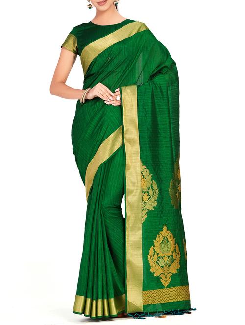 zari border woven saree with blouse - 15625466 - Very Small Image - 1