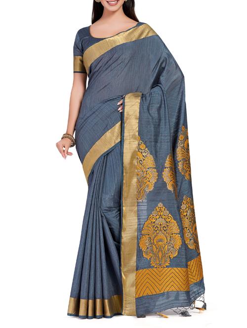 zari border woven saree with blouse - 15625470 - Very Small Image - 1