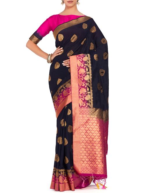paisley zari motif kanjivaram saree with blouse - 15625481 - Very Small Image - 1