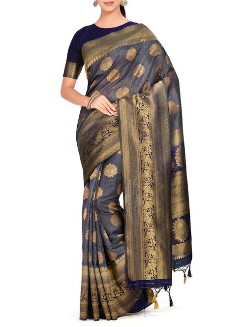paisley zari motif kanjivaram saree with blouse - 15625498 - Very Small Image - 1