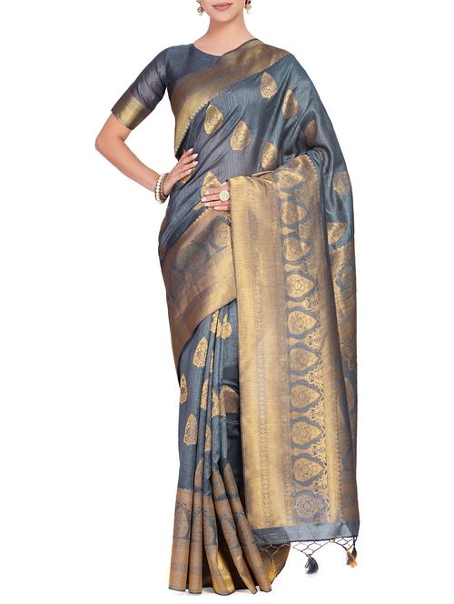 gold zari motif kanjivaram saree with blouse - 15625509 - Very Small Image - 1