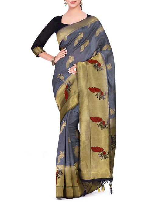 conversational zari motif kanjivaram saree with blouse - 15625517 - Very Small Image - 1